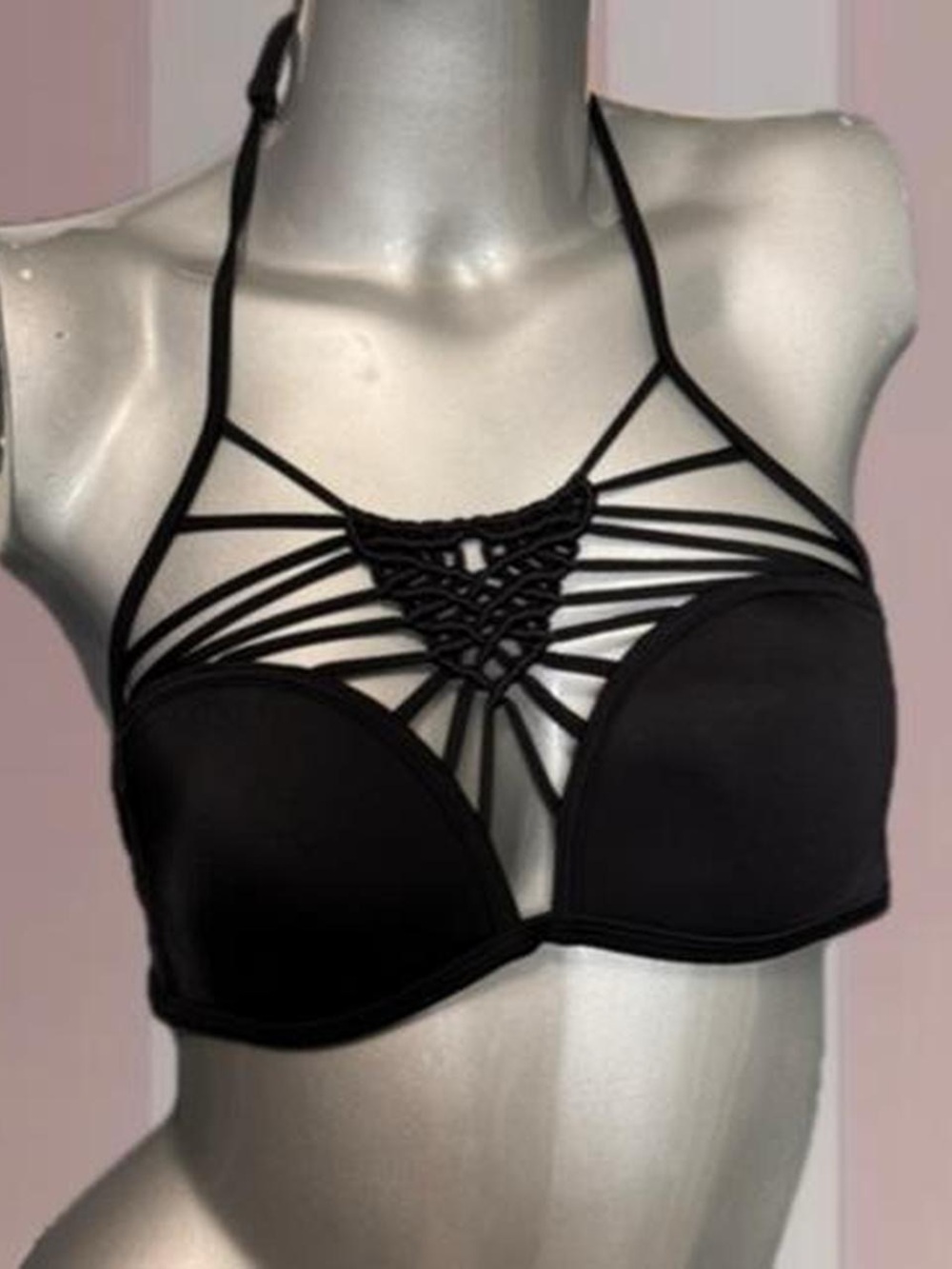 PINK VS Black Crochet Strappy Bikini Top